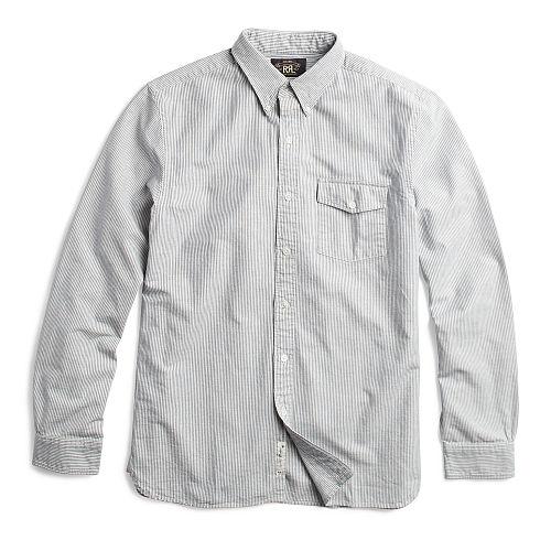 Ralph Lauren Rrl Striped Selvedge Oxford Shirt Blue White