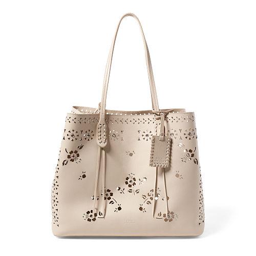 Polo Ralph Lauren Laser-cut Floral Leather Tote Bone
