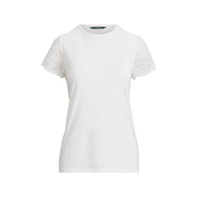 Ralph Lauren Tulle-sleeve Jersey Top White Sp