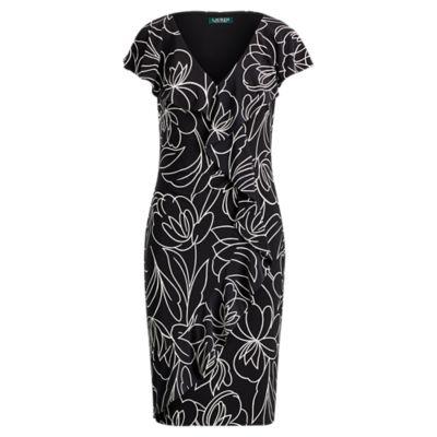 Ralph Lauren Ruffled Jersey Dress Black-colonial Cream