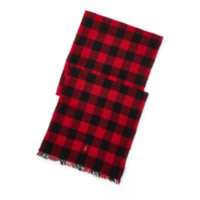 Ralph Lauren Buffalo Check Cashmere Scarf Red