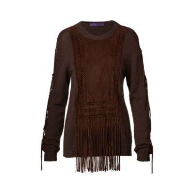 Ralph Lauren Suede-trim Silk-blend Sweater Espresso W/ Chocolate