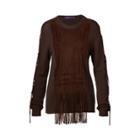 Ralph Lauren Suede-trim Silk-blend Sweater Espresso W/ Chocolate