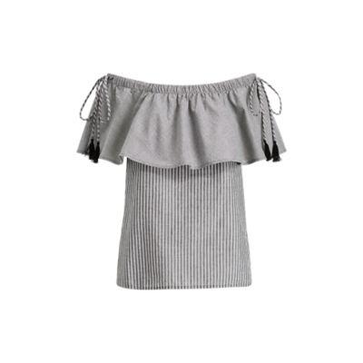 Ralph Lauren Ruffle-overlay Top Polo Black/soft White Sp