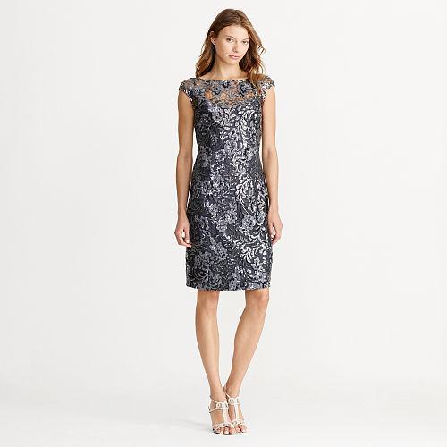 Ralph Lauren Lauren Sequined Floral Dress Black-bristol Slate Shine