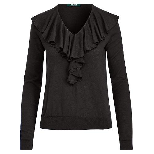 Ralph Lauren Lauren Petite Ruffled V-neck Sweater
