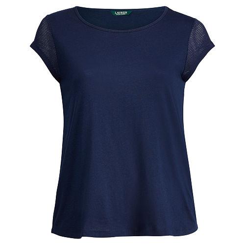 Ralph Lauren Lauren Woman Mesh-sleeve Jersey Tee True Indigo