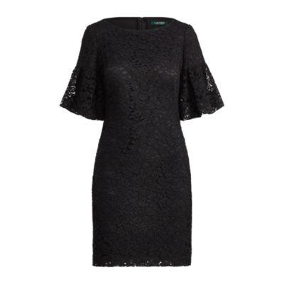 Ralph Lauren Shirred-sleeve Lace Dress Black