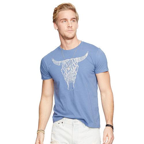 Ralph Lauren Denim & Supply Cotton Jersey Graphic Tee Echo Lake Type Cow Skull