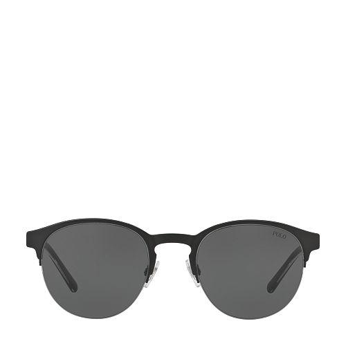 Polo Ralph Lauren Engraved Round Sunglasses Semishiny Black