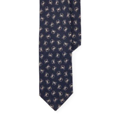 Ralph Lauren Crab-print Linen Narrow Tie Navy