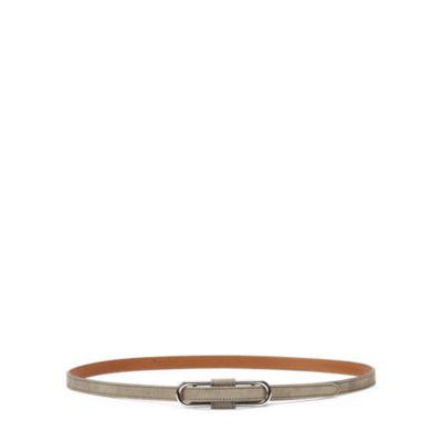 Ralph Lauren Oval-bar Suede Skinny Belt Pebble Grey