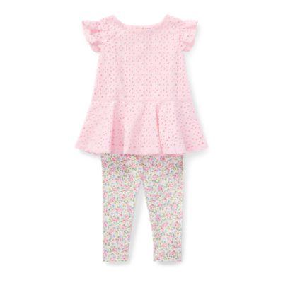 Ralph Lauren Eyelet Top & Legging Set Hint Of Pink 3m