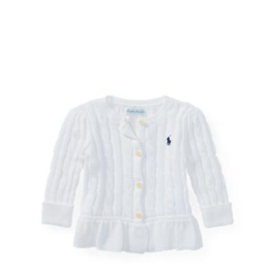 Ralph Lauren Cable Cotton Peplum Cardigan White 12m