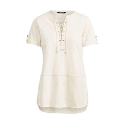 Ralph Lauren Lace-up Cotton Top Parchment Mp