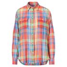 Ralph Lauren Lauren Plaid Crinkled Cotton Shirt Orange Multi