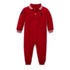 Ralph Lauren Cotton Mesh Polo Coverall New Red 9m