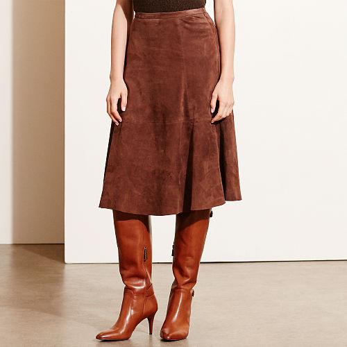 Ralph Lauren Lauren Suede A-line Skirt Brown