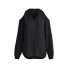 Ralph Lauren Georgette Cold-shoulder Top Polo Black Sp