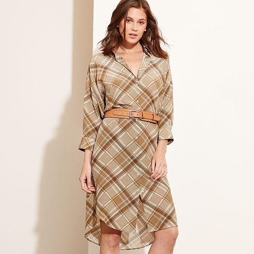Ralph Lauren Lauren Petite Plaid Crepe Shirtdress Multi