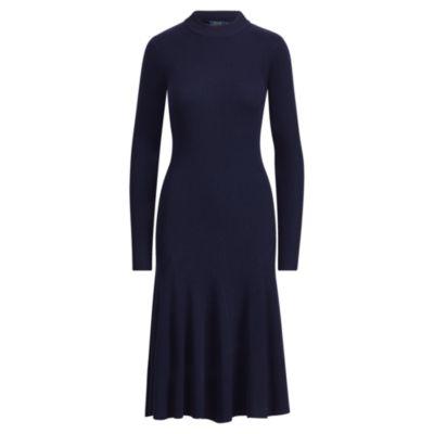Ralph Lauren Ribbed Merino Wool Dress Hunter Navy