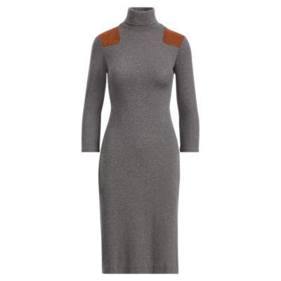Ralph Lauren Suede-trim Turtleneck Dress Antique Heather