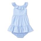 Ralph Lauren Seersucker Dress & Bloomer Blue/white 3m
