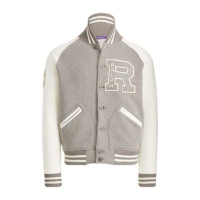 Ralph Lauren Fleece Letterman Jacket Lt Grey Melange/classic C
