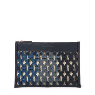 Ralph Lauren Chain-link Leather Pouch Blue Mu