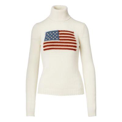Ralph Lauren Flag Cashmere Turtleneck Cream W/ Flag