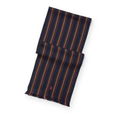 Ralph Lauren Stripe Repp Wool-cotton Scarf Polo Black