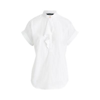 Ralph Lauren Ruffled Stretch Cotton Top White