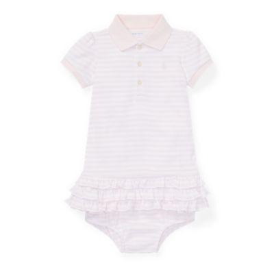 Ralph Lauren Striped Ruffled Polo Dress Delicate Pink/white 24m