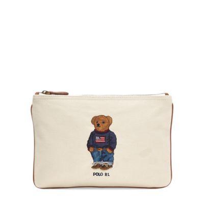 Ralph Lauren Polo Bear Canvas Zip Pouch Ecru