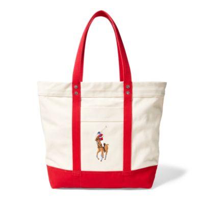 Ralph Lauren Canvas Big Pony Tote Natural/red