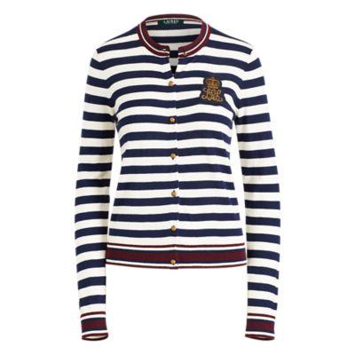 Ralph Lauren Bullion-patch Cotton Cardigan Navy/cream Multi Sp