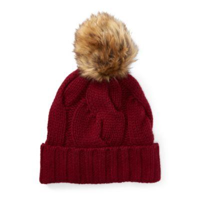 Ralph Lauren Rope Cable-knit Pom-pom Hat Wine