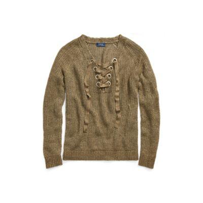 Ralph Lauren Lace-up Linen Sweater Green