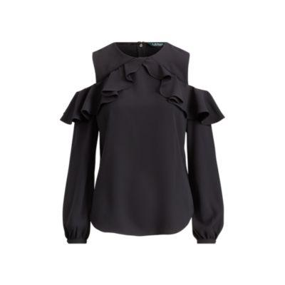 Ralph Lauren Ruffled Cold-shoulder Top Polo Black
