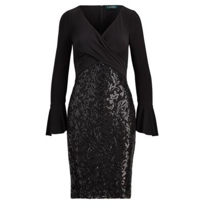 Ralph Lauren Sequined Jersey Dress Black/black Sqn/black