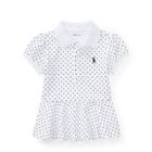 Ralph Lauren Dotted Mesh Peplum Polo Shirt White/navy 12m