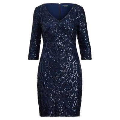 Ralph Lauren Metallic Patterned Dress Indigo/indigo Shine