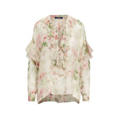 Ralph Lauren Floral Lace-up Silk Blouse Sonoma Floral