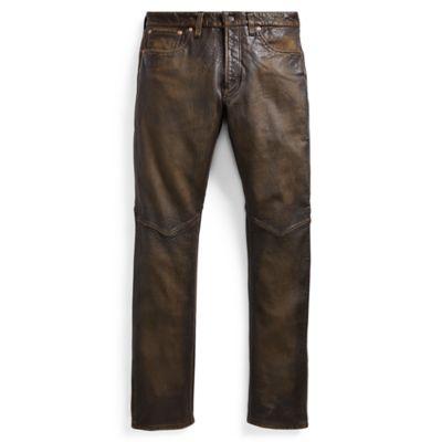 Ralph Lauren Slim Fit Leather Pant Dark Brown