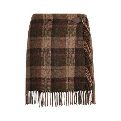 Ralph Lauren Fringe-trim Plaid Wool Skirt Plaid Multi