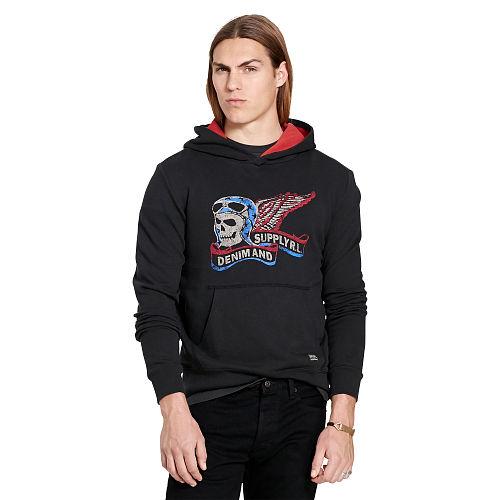 Ralph Lauren Denim & Supply French Terry Graphic Hoodie Polo Black