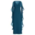 Ralph Lauren Ruffled Georgette Cape Gown Iconic Teal