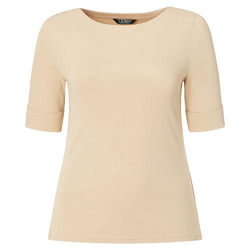 Ralph Lauren Lauren Woman Stretch Cotton Boatneck Tee Pale Wheat