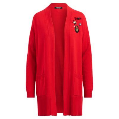 Ralph Lauren Patchwork Open-front Cardigan Lipstick Red