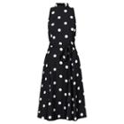 Ralph Lauren Lauren Polka-dot Crepe Midi Dress Black/colonial Cream